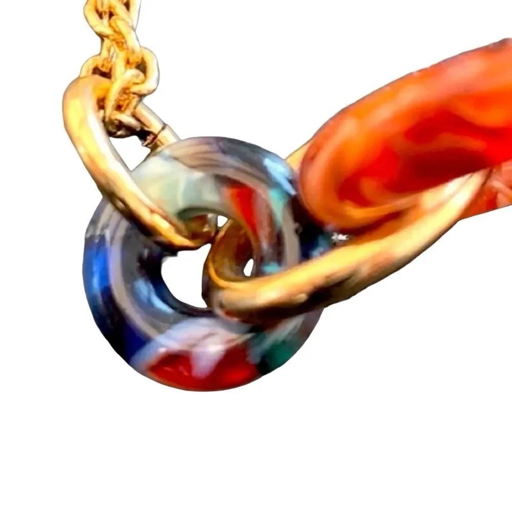 Lele Sadoughi Triple Loop Hoop Circle Red Ring Pendant Necklace - Picture 4 of 5